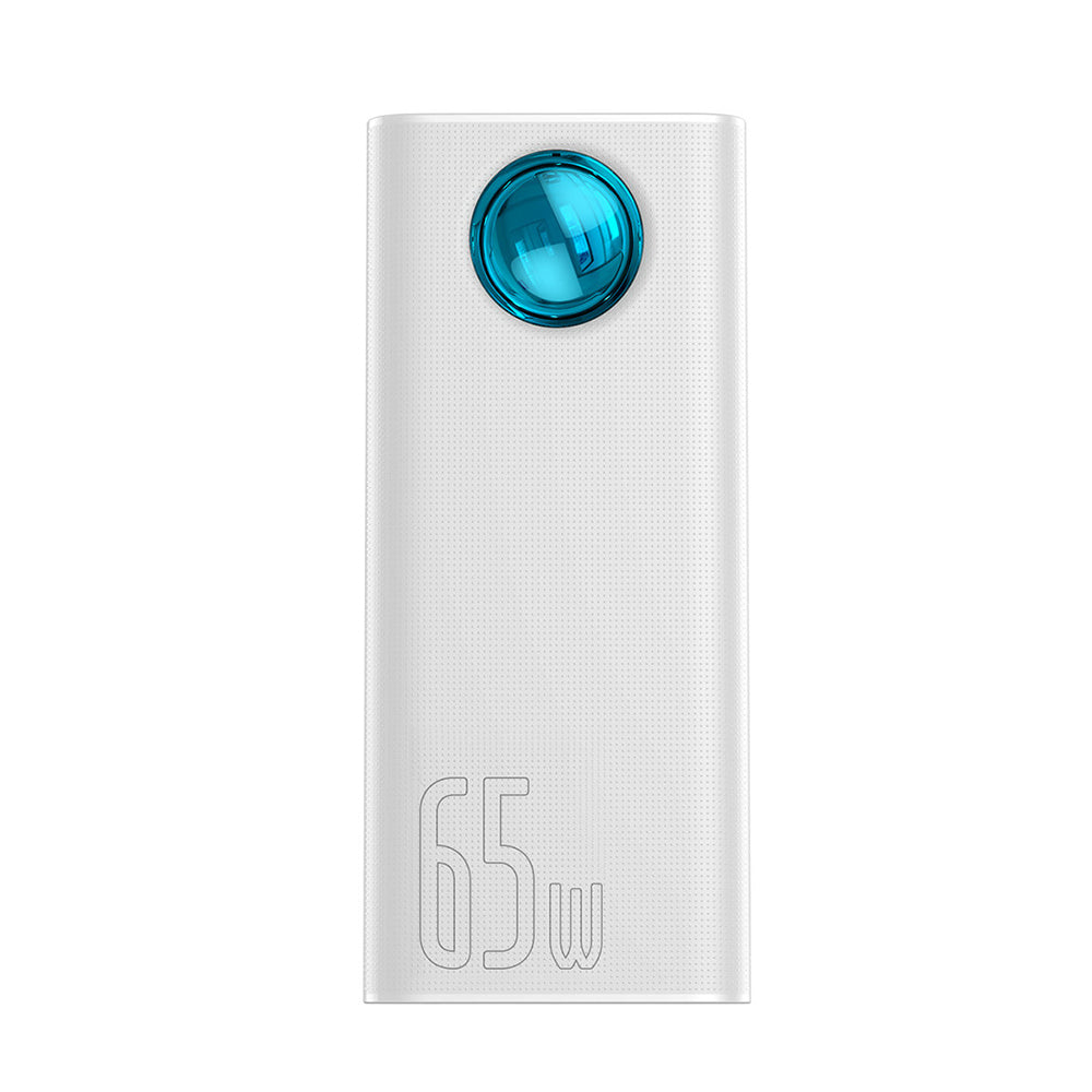 Externí baterie Baseus Amblight Digital Display, 30000mAh, 65W, QC + PD, 1 x USB-C - 4 x USB-A, Bílá PPLG000102