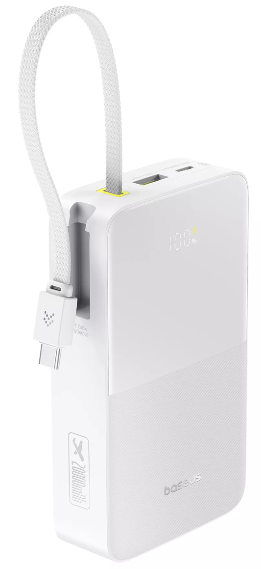 Externí baterie Baseus EnerFill Bipow2 Pro, 20000mAh, 22.5W, QC + PD, 1 x USB-A - 2 x USB-C, Bílá E0027700