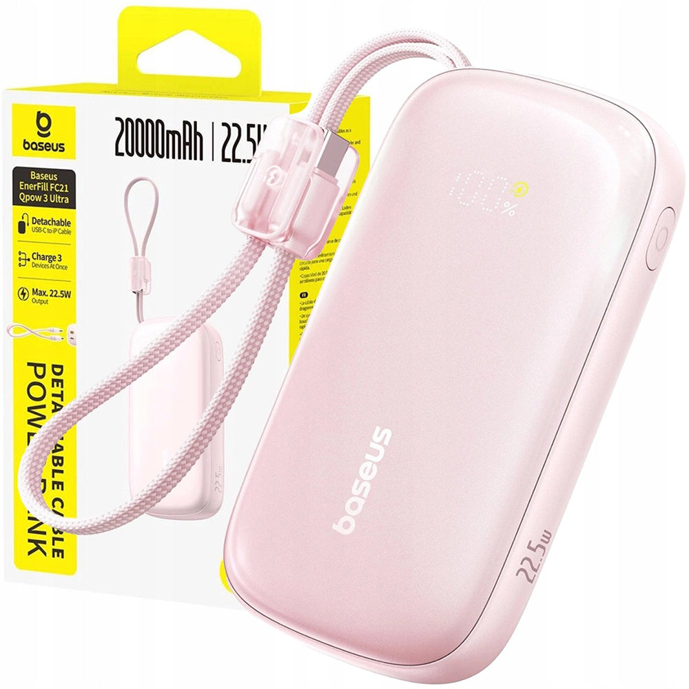 Externí baterie Baseus EnerFill FC21 Qpow 3 Ultra, 10000mAh, 22.5W, QC + PD, 1 x USB-A - 1 x USB-C, Růžová E0027L02
