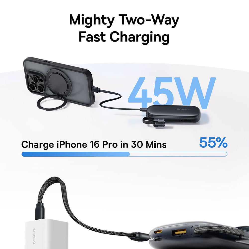 Externí baterie Baseus EnerFill FC21 Qpow 3 Ultra, 10000mAh, 45W, QC + PD, 1 x USB-A - 1 x USB-C, Černá E0027Q00