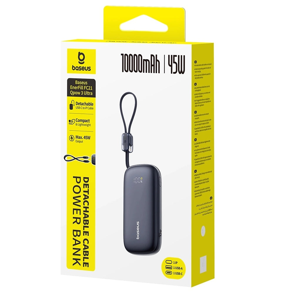 Externí baterie Baseus EnerFill FC21 Qpow 3 Ultra, 10000mAh, 45W, QC + PD, 1 x USB-A - 1 x USB-C, Černá E0027Q00