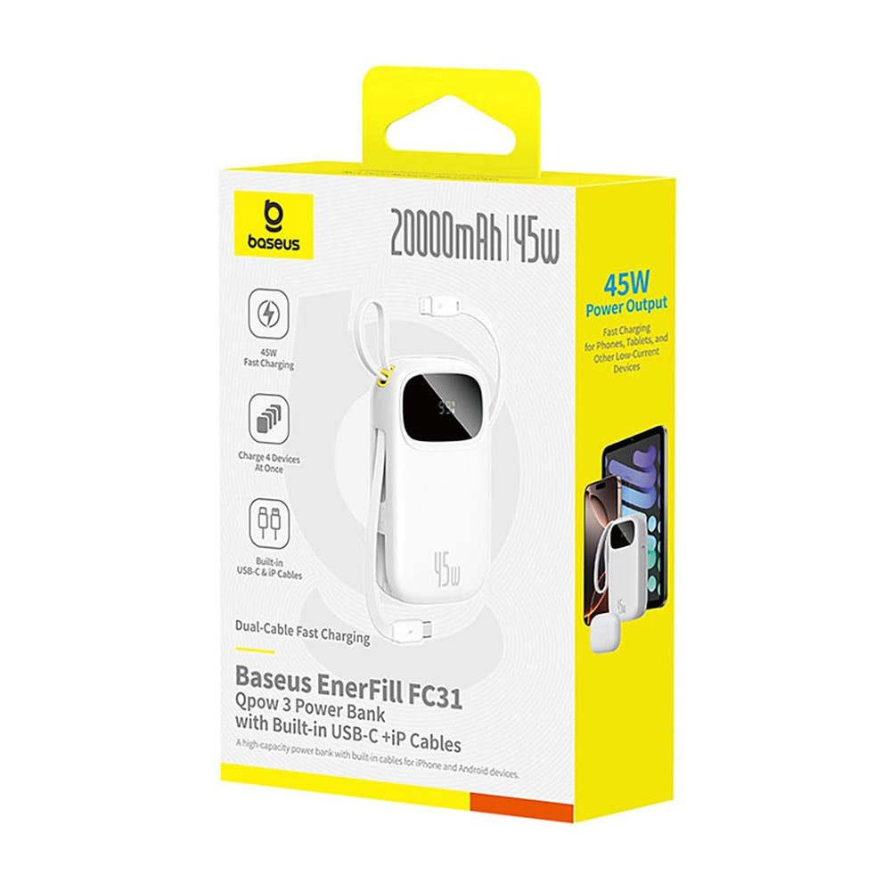 Externí baterie Baseus EnerFill FC31 Qpow 3, 10000mAh, 45W, QC + PD, 1 x Lightning - 1 x USB-A - 2 x USB-C, Bílá E0028C01