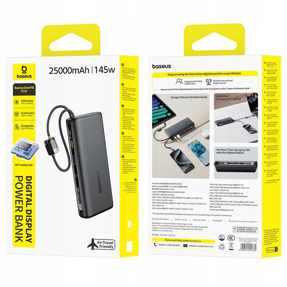 Externí baterie Baseus EnerFill FC41, 25000mAh, 145W, QC + PD, 1 x USB-A - 3 x USB-C, Černá E0028H03