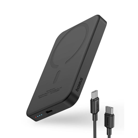 Baseus Magnetic Mini Wireless External Battery, 5000mAh, 20W, PD + FQI, 1 x QI - 1 x USB-C, černá P10022107113113-00