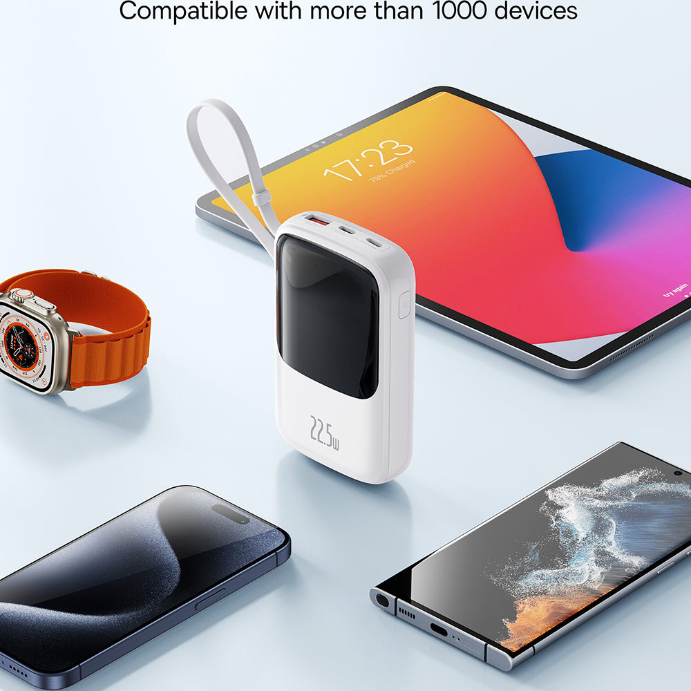 Externí baterie Baseus Qpow Pro+, 10000mAh, 22.5W, QC + PD, 1 x USB-A - 2 x USB-C, Bílá P10067101213-00