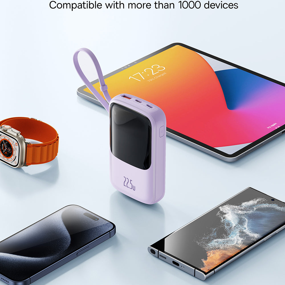 Externí baterie Baseus Qpow Pro+, 10000mAh, 22.5W, QC + PD, 1 x USB-A - 2 x USB-C, Fialová P10067101513-00