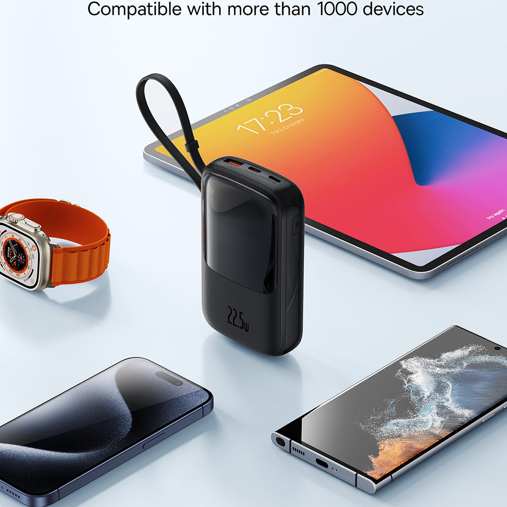 Baseus Qpow Pro+ External Battery, 10000mAh, 22.5W, QC + PD, 1 x USB-A - 2 x USB-C, Black P10067101113-00