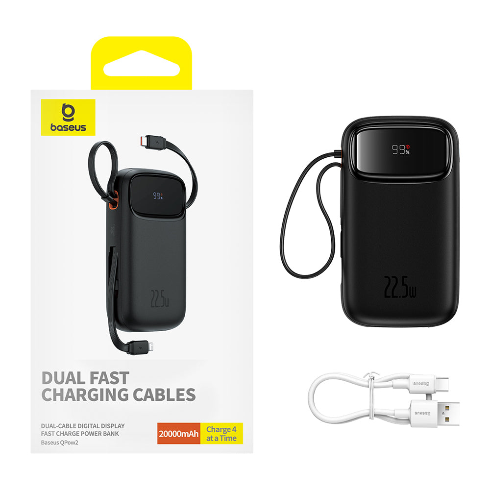 Externí baterie Baseus Qpow Pro+, 20000mAh, 22.5W, QC + PD, 1 x Lightning - 1 x USB-A - 2 x USB-C, Černá P10055002113-00