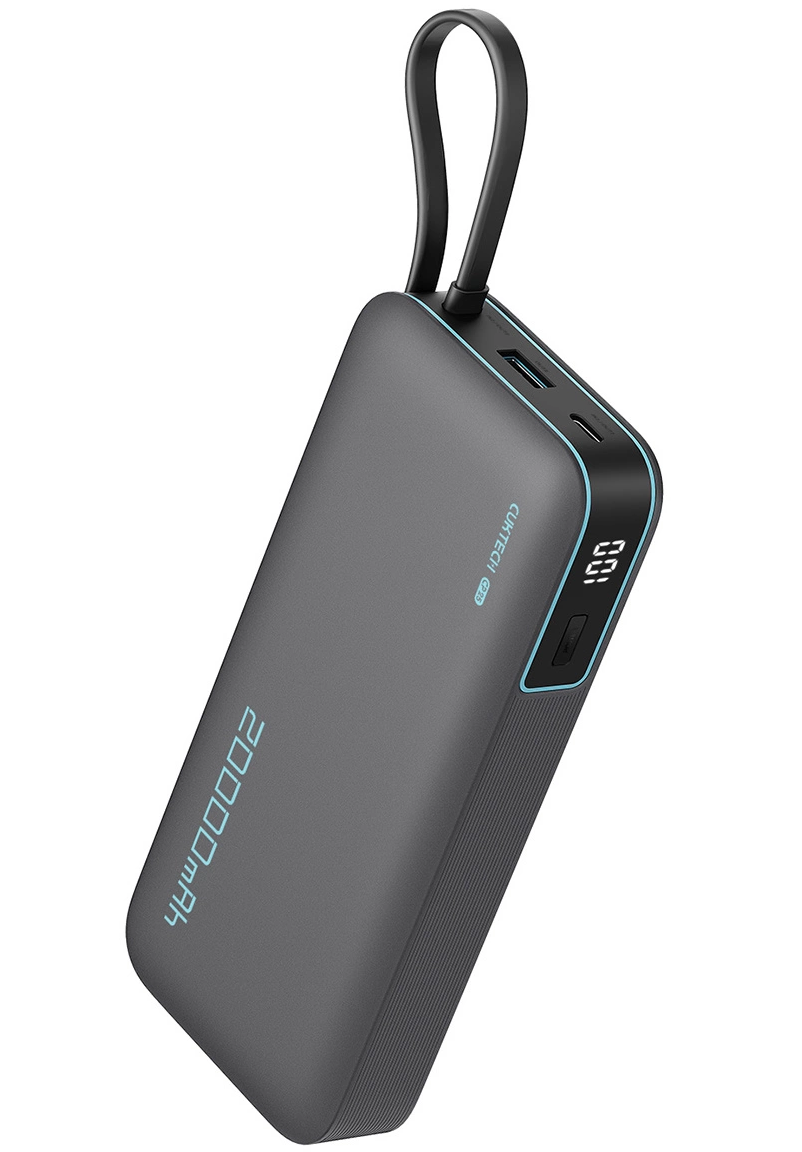 Externí baterie Cuktech, 20000mAh, 55W, QC + PD, 1 x USB-A - 2 x USB-C, Šedá CUKP200NGLDG