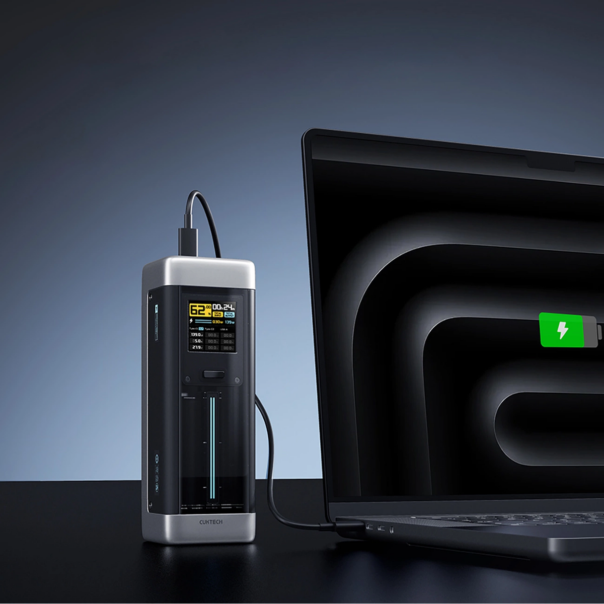 Externí baterie Cuktech, 25000mAh, 210W, QC + PD, 1 x USB-A - 2 x USB-C, Černá CUK00P23GLBK
