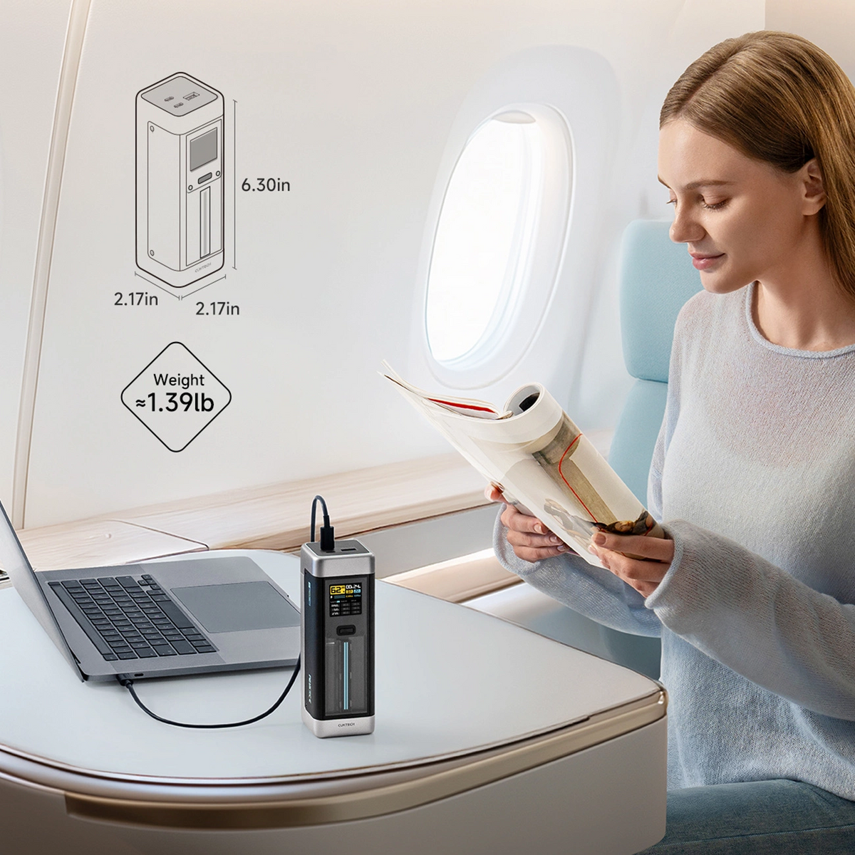 Externí baterie Cuktech, 25000mAh, 210W, QC + PD, 1 x USB-A - 2 x USB-C, Černá CUK00P23GLBK