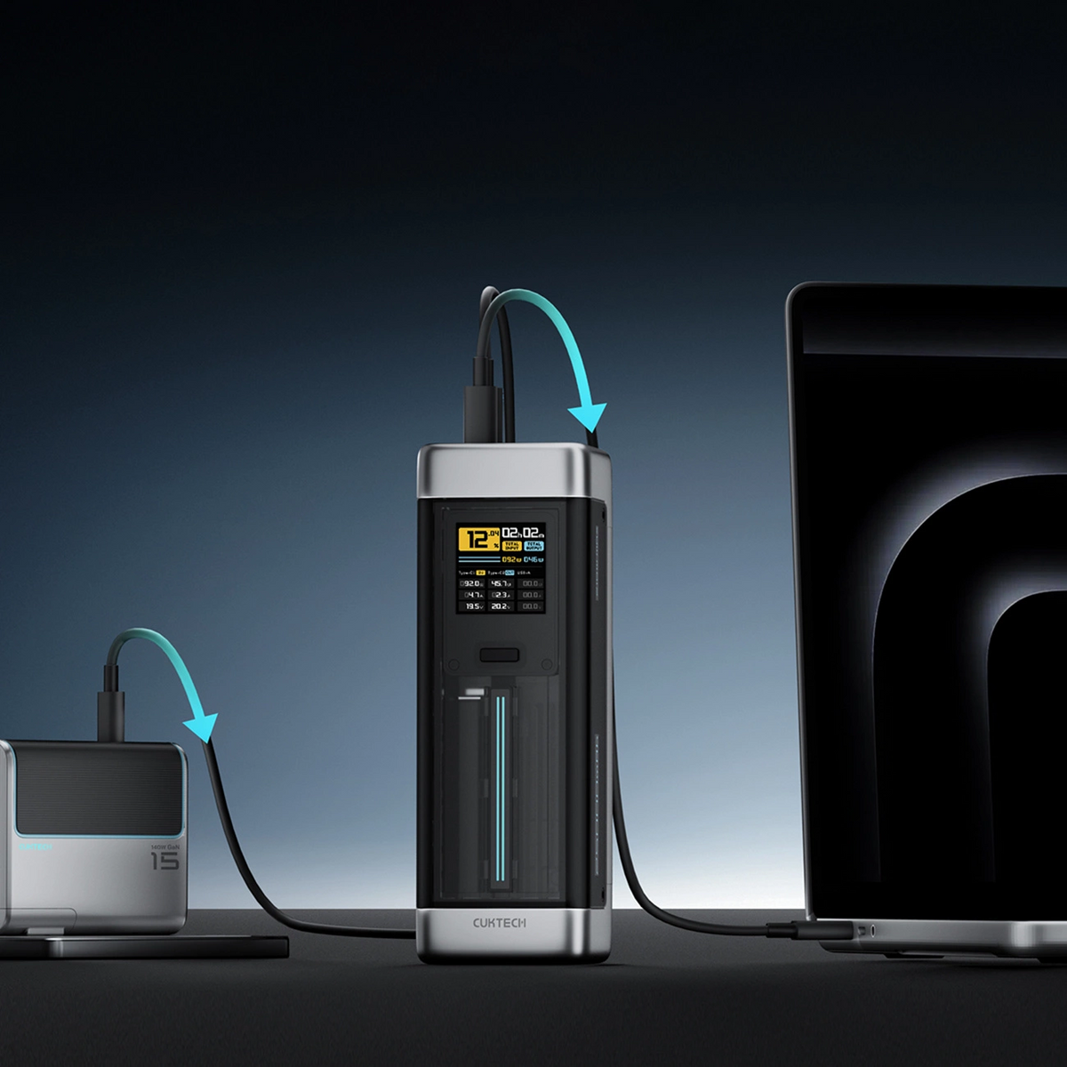Externí baterie Cuktech, 25000mAh, 210W, QC + PD, 1 x USB-A - 2 x USB-C, Černá CUK00P23GLBK