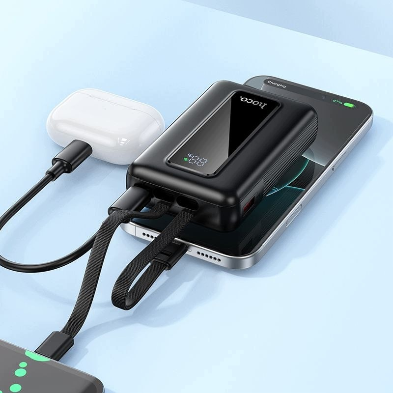 Externí baterie HOCO J162, 10000mAh, 22.5W, QC + PD, 1 x Lightning - 1 x USB-A - 2 x USB-C, Černá