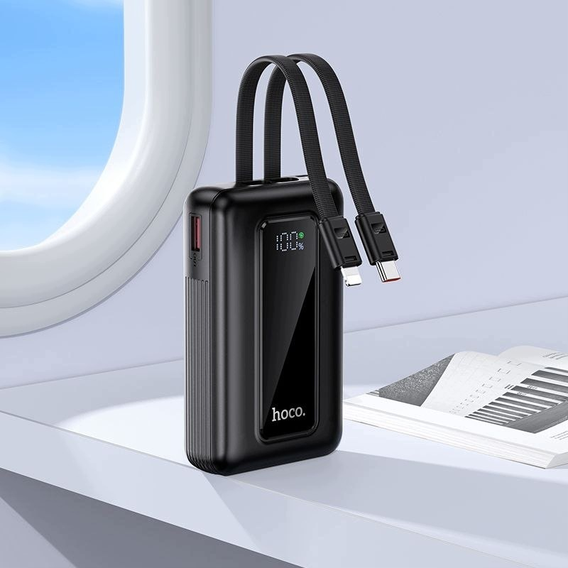 Externí baterie HOCO J162, 10000mAh, 22.5W, QC + PD, 1 x Lightning - 1 x USB-A - 2 x USB-C, Černá
