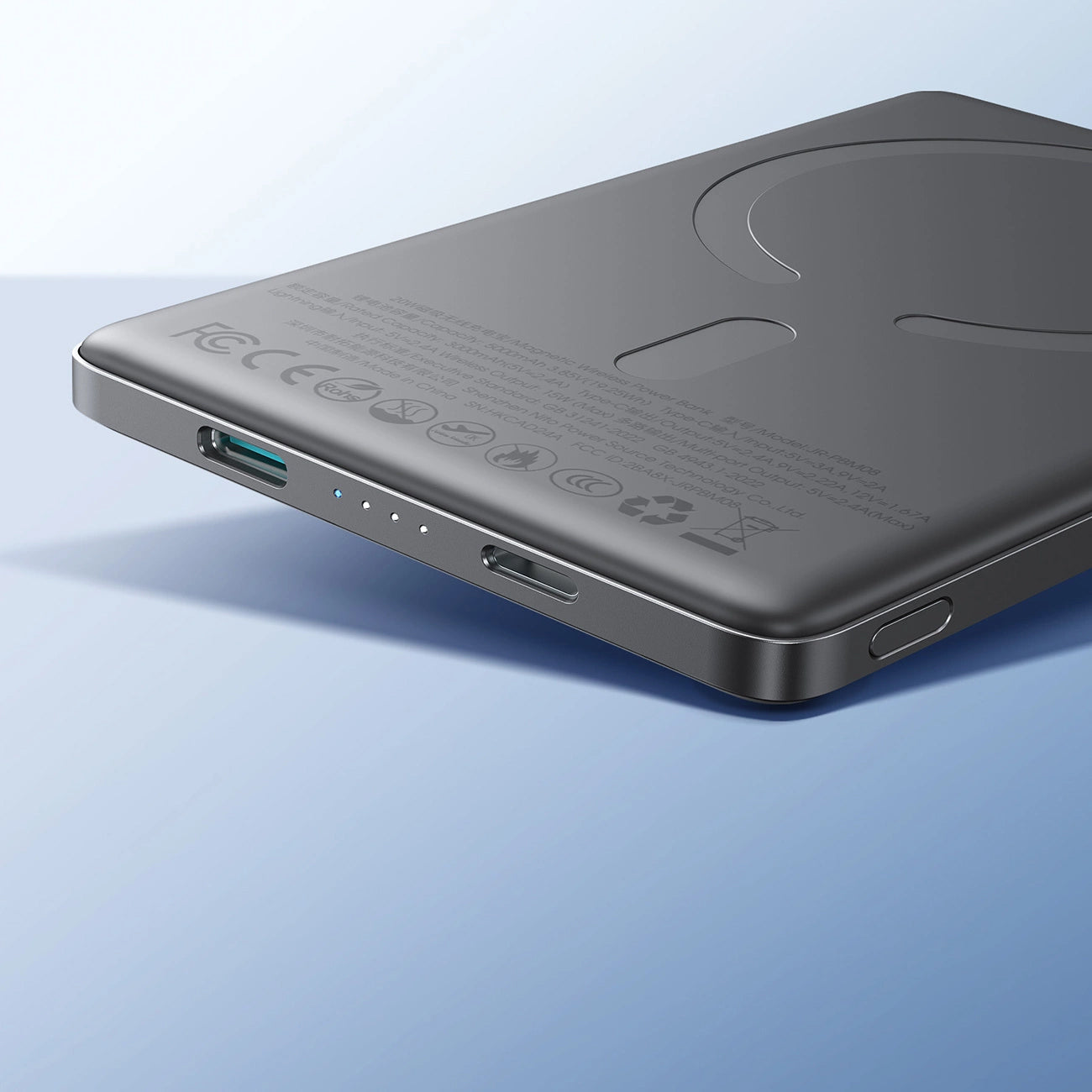 Externí bezdrátová baterie Joyroom JR-PBM08, 5000mAh, 20W, PD + FQI, 1 x QI - 1 x USB-C, šedá