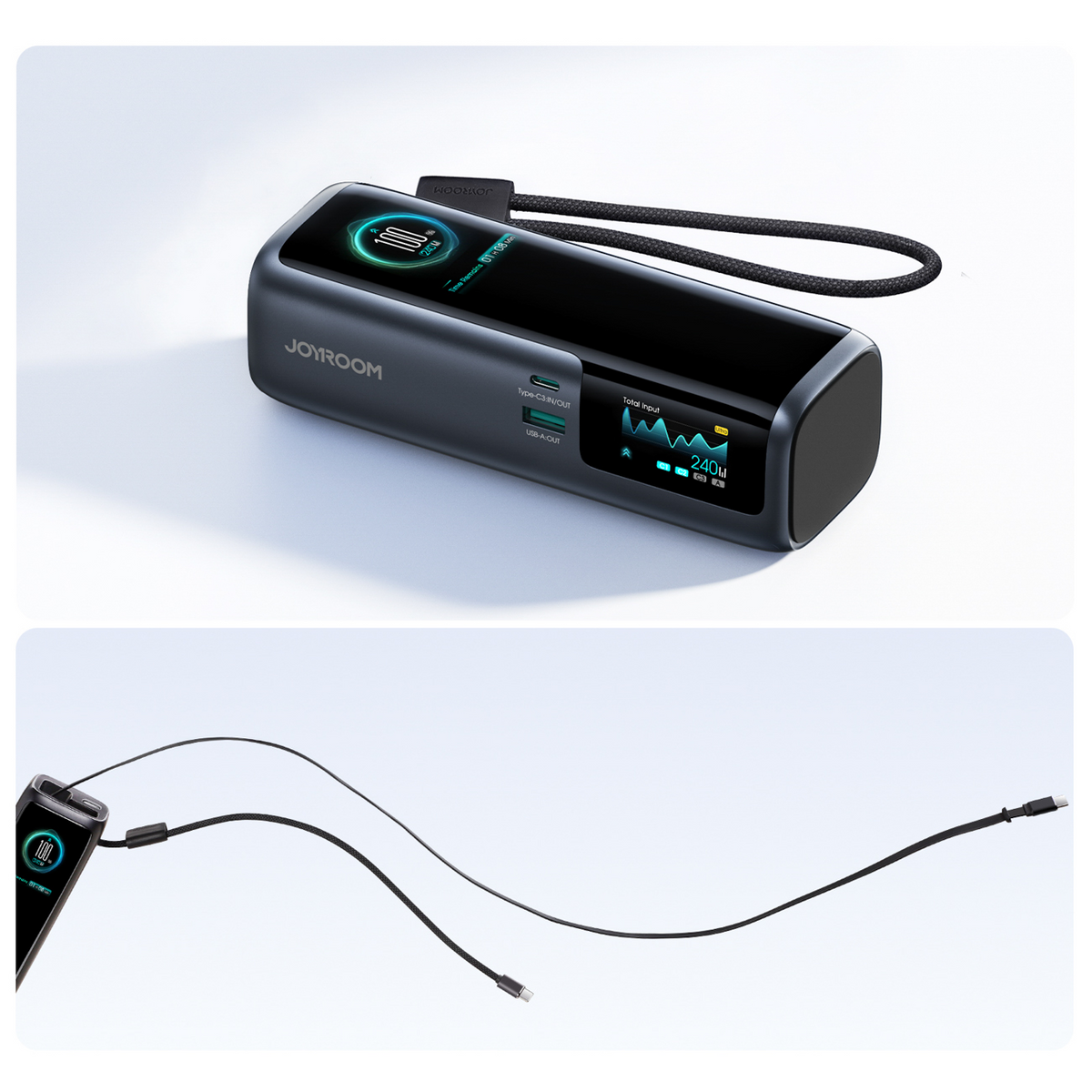 Powerbanka Joyroom PODIX PR70, 25000 mAh, 240 W, QC + PD, 1× USB-A – 3× USB-C, černá