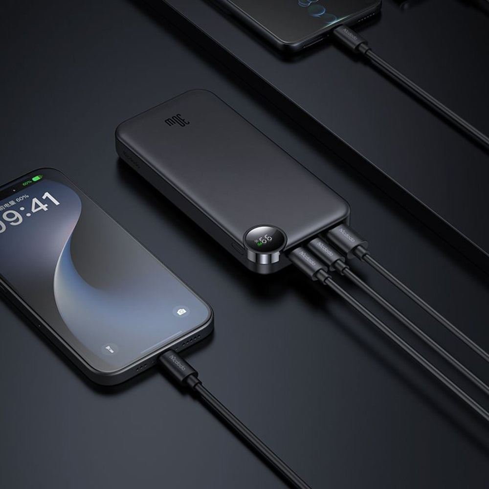 Externí baterie McDodo MC-3850 Display, 10000mAh, 30W, QC + PD, 1 x USB-A - 2 x USB-C, Černá