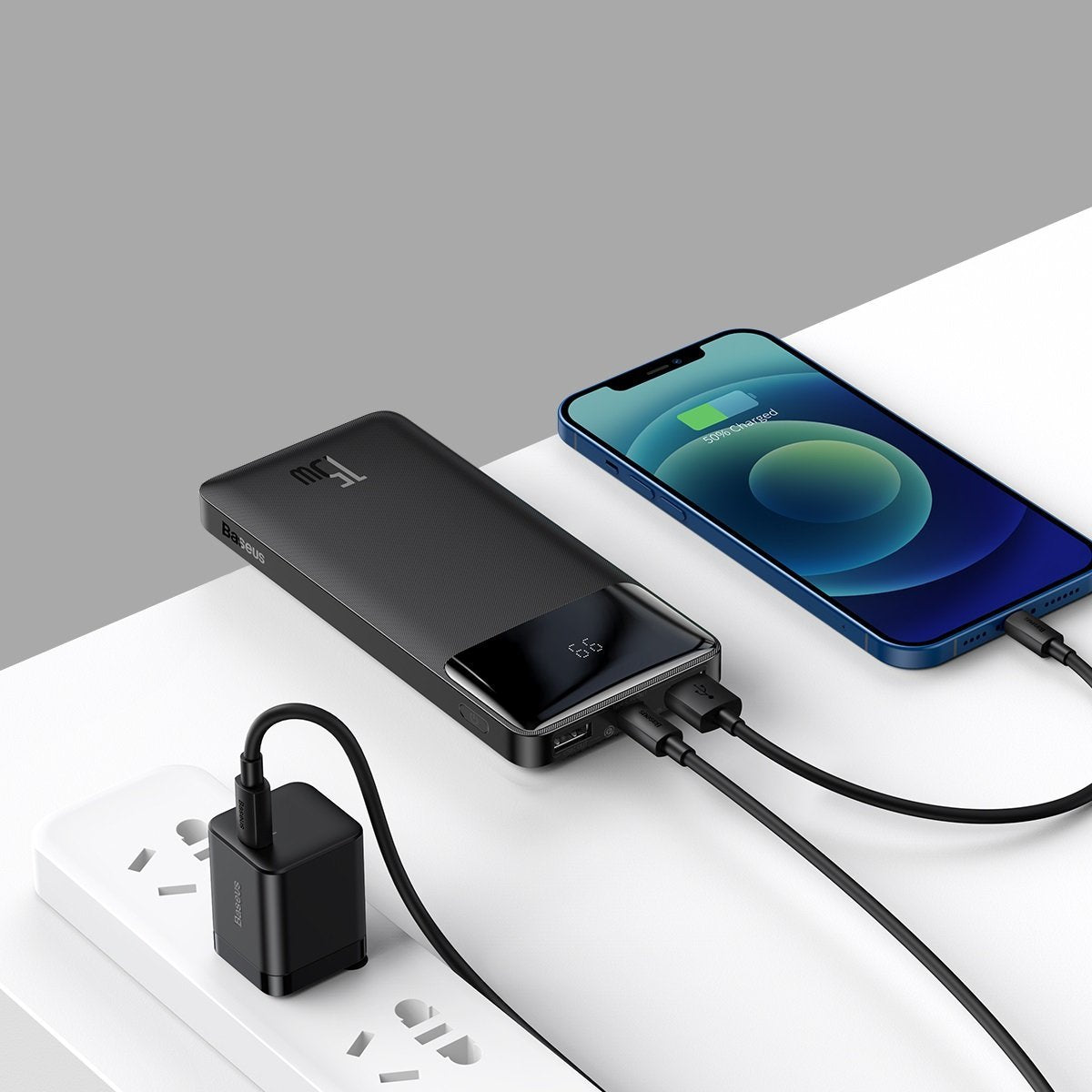 Externí baterie Baseus Bipow, 10000mAh, 15W, 1 x USB-C - 2 x USB-A, černá PPBD050001