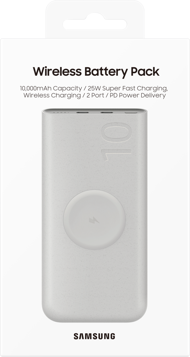 Bezdrátová externí baterie Samsung, 10000mAh, 25W, PD + FQI, 1 x QI - 2 x USB-C, Béžová EB-U2510XUEGEU