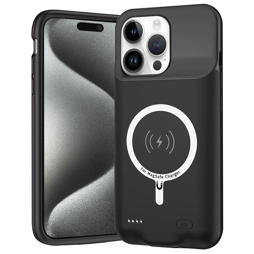 External Battery Case Wireless Techsuit Power Pro Battery for Apple iPhone 15 Pro, 7000mAh, Black