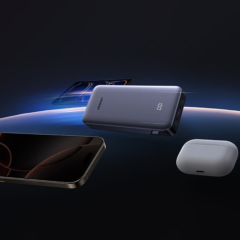 Externí baterie UGREEN Nexode PB532 (55989B), 20000mAh, 30W, QC + PD, 1 x USB-A - 2 x USB-C, Šedá