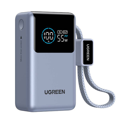 Externí baterie UGREEN Nexode Pro PB727 (75701B), 10000mAh, 55W, QC + PD, 1 x USB-A - 2 x USB-C, Šedá