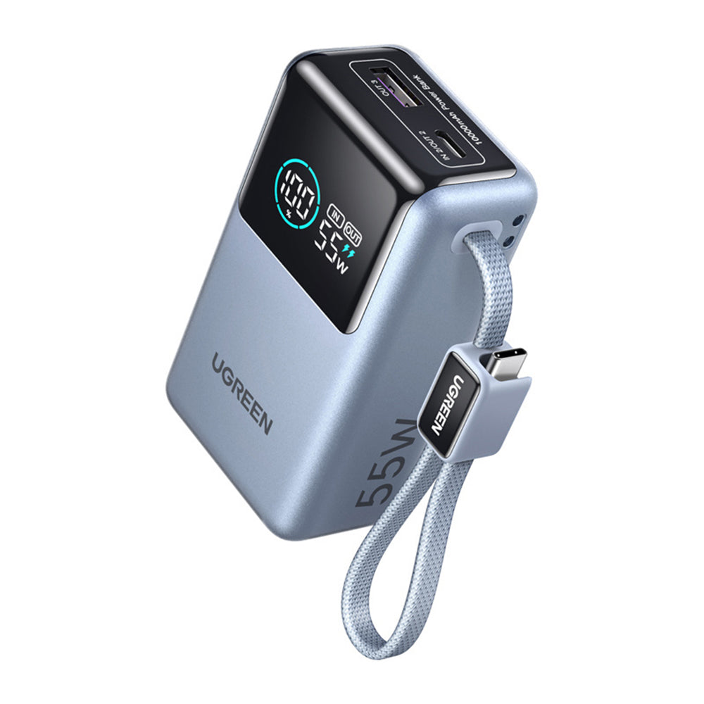 Externí baterie UGREEN Nexode Pro PB727 (75701B), 10000mAh, 55W, QC + PD, 1 x USB-A - 2 x USB-C, Šedá