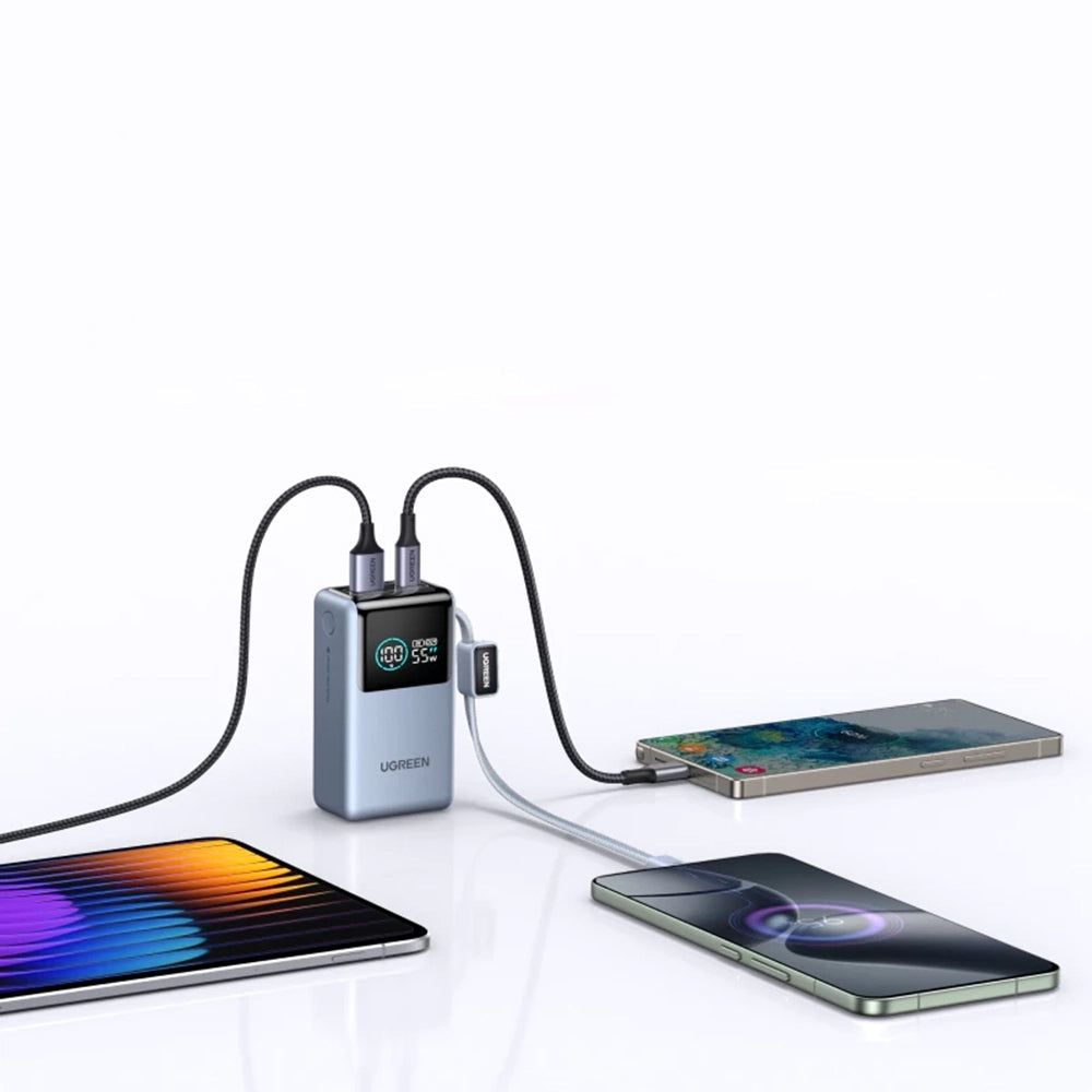 Externí baterie UGREEN Nexode Pro PB727 (75701B), 10000mAh, 55W, QC + PD, 1 x USB-A - 2 x USB-C, Šedá
