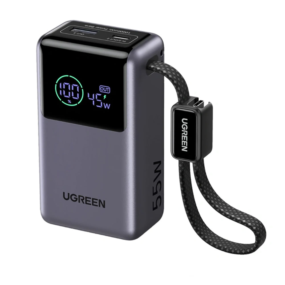 Externí baterie UGREEN Nexode Pro PB727 (85301B), 10000mAh, 55W, QC + PD, 1 x USB-A - 2 x USB-C, Šedá