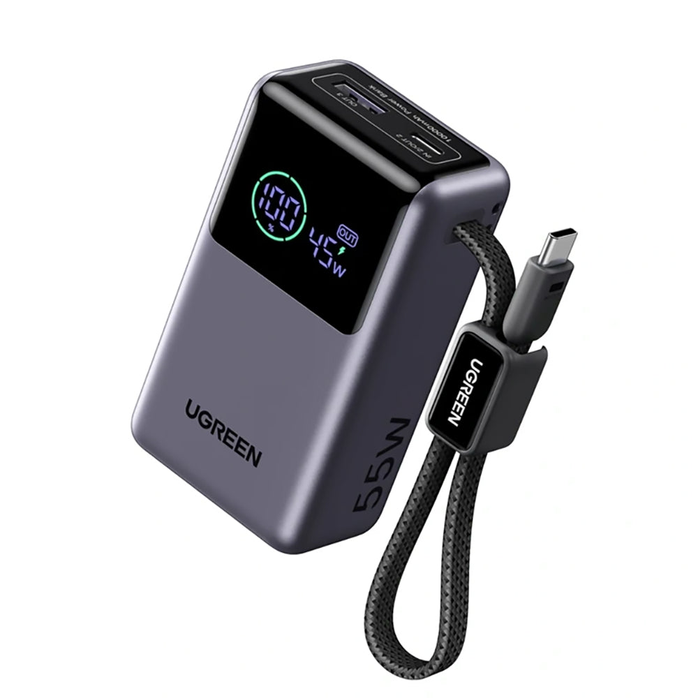 Externí baterie UGREEN Nexode Pro PB727 (85301B), 10000mAh, 55W, QC + PD, 1 x USB-A - 2 x USB-C, Šedá