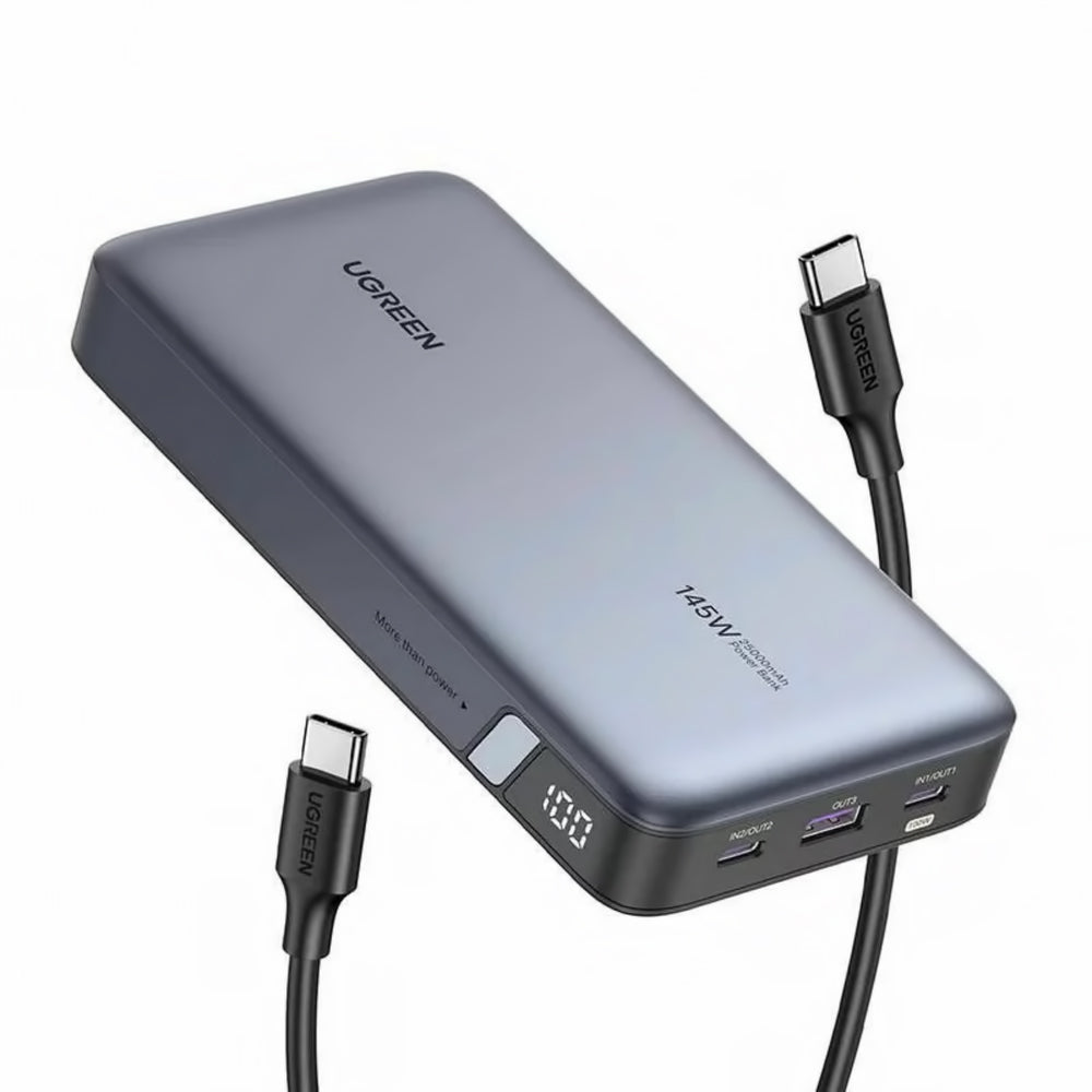 Externí baterie UGREEN PB205, 25000mAh, 145W, QC + PD, 1 x USB-A - 2 x USB-C, šedá
