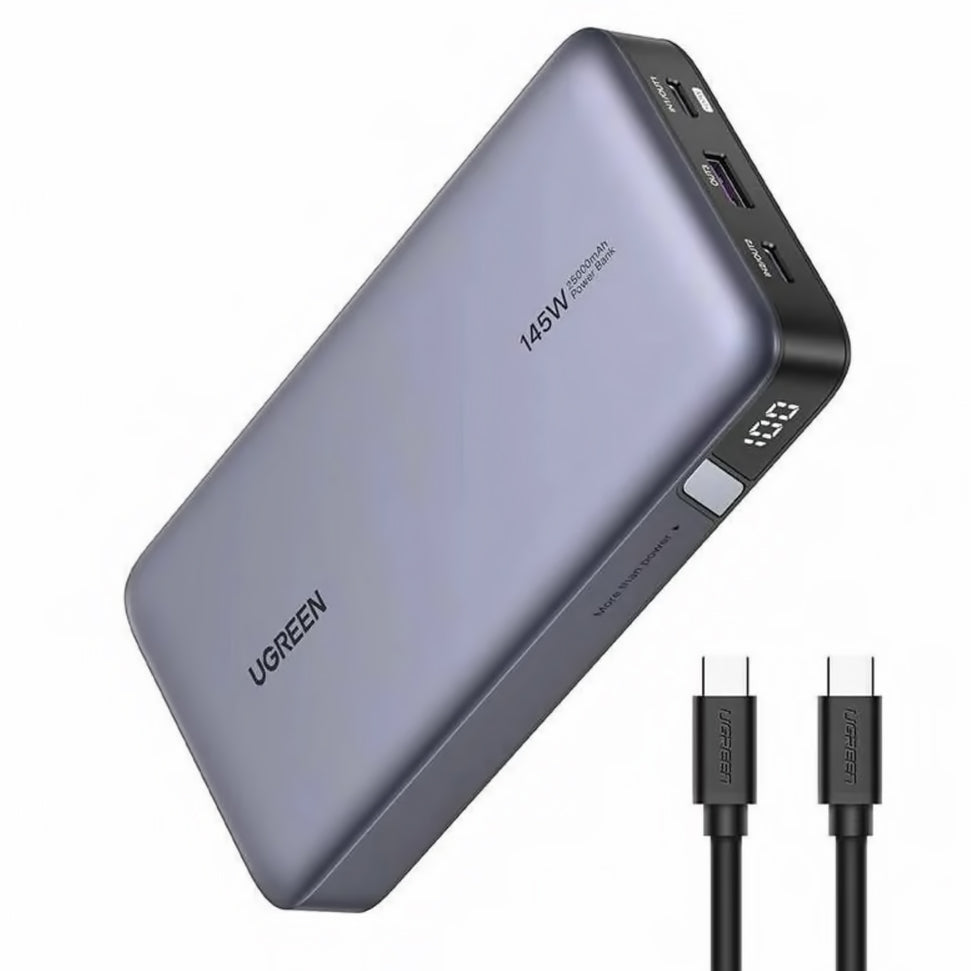Externí baterie UGREEN PB205, 25000mAh, 145W, QC + PD, 1 x USB-A - 2 x USB-C, šedá