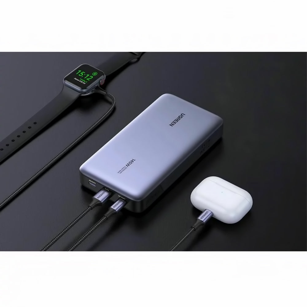 Externí baterie UGREEN PB205, 25000mAh, 145W, QC + PD, 1 x USB-A - 2 x USB-C, šedá