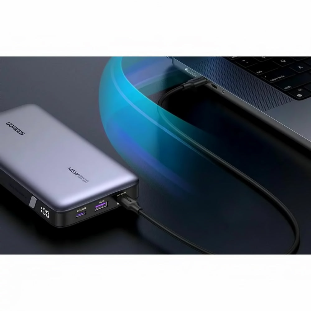 Externí baterie UGREEN PB205, 25000mAh, 145W, QC + PD, 1 x USB-A - 2 x USB-C, šedá