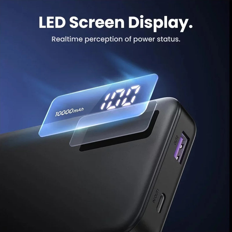 Externí baterie UGREEN PB311, 10000mAh, 22.5W, QC + PD, 1 x USB-C - 2 x USB-A, Černá