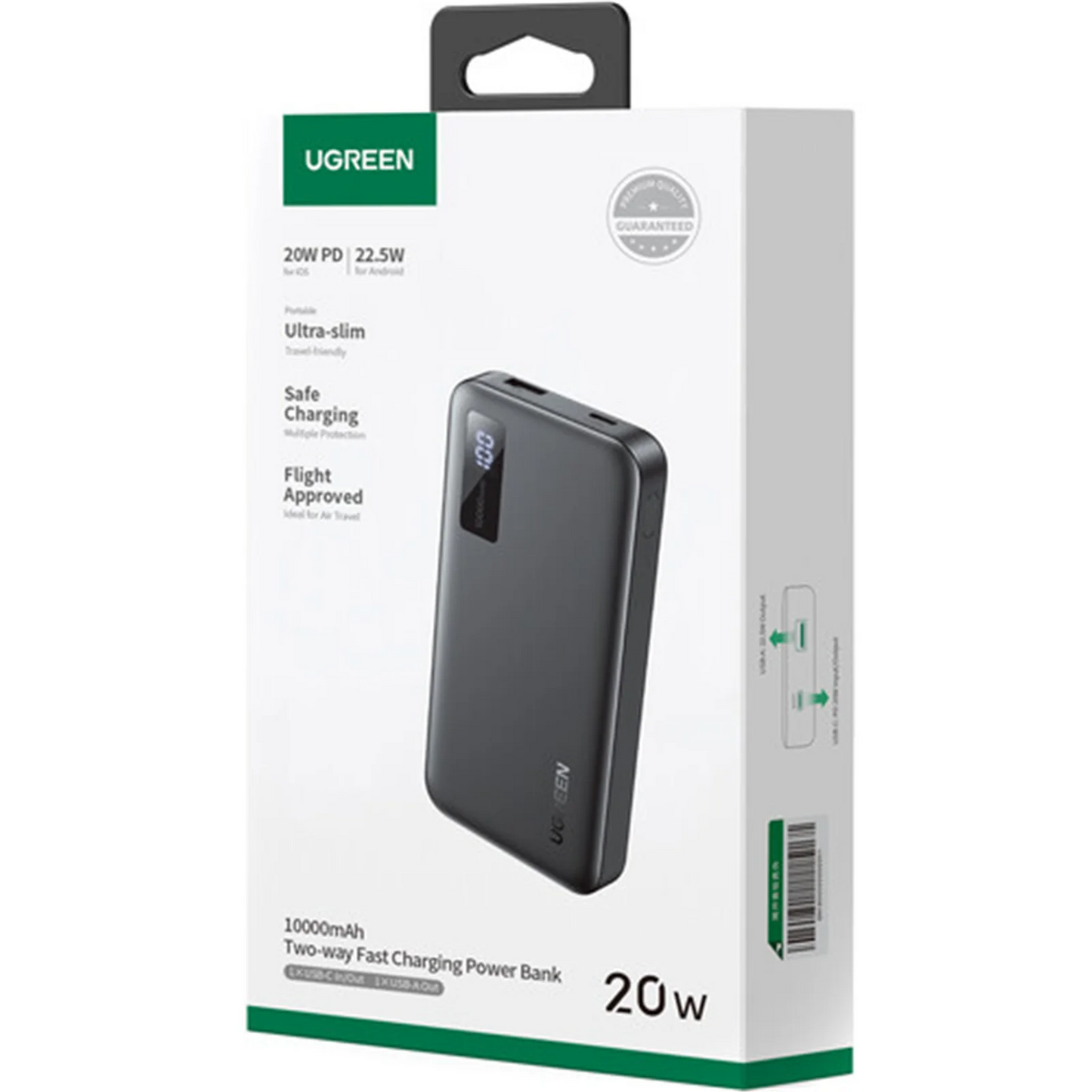 Externí baterie UGREEN PB311, 10000mAh, 22.5W, QC + PD, 1 x USB-C - 2 x USB-A, Černá