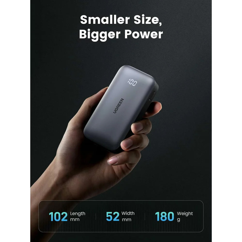 Externí baterie UGREEN PB502, 10000mAh, 30W, QC + PD, 1 x USB-A - 1 x USB-C, šedá
