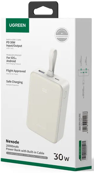 Externí baterie UGREEN PB521, 20000mAh, 30W, QC + PD, 1 x USB-A - 2 x USB-C, Bílá