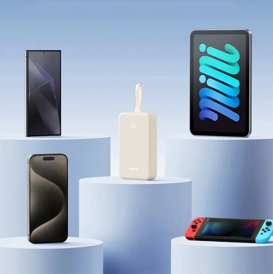 Externí baterie UGREEN PB521, 20000mAh, 30W, QC + PD, 1 x USB-A - 2 x USB-C, Bílá