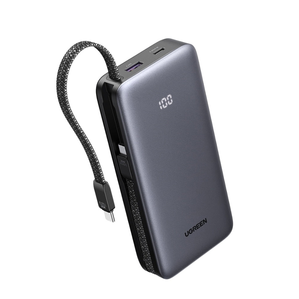 Externí baterie UGREEN PB528 (55985B), 20000mAh, 30W, QC + PD, 1 x USB-A - 3 x USB-C, šedá