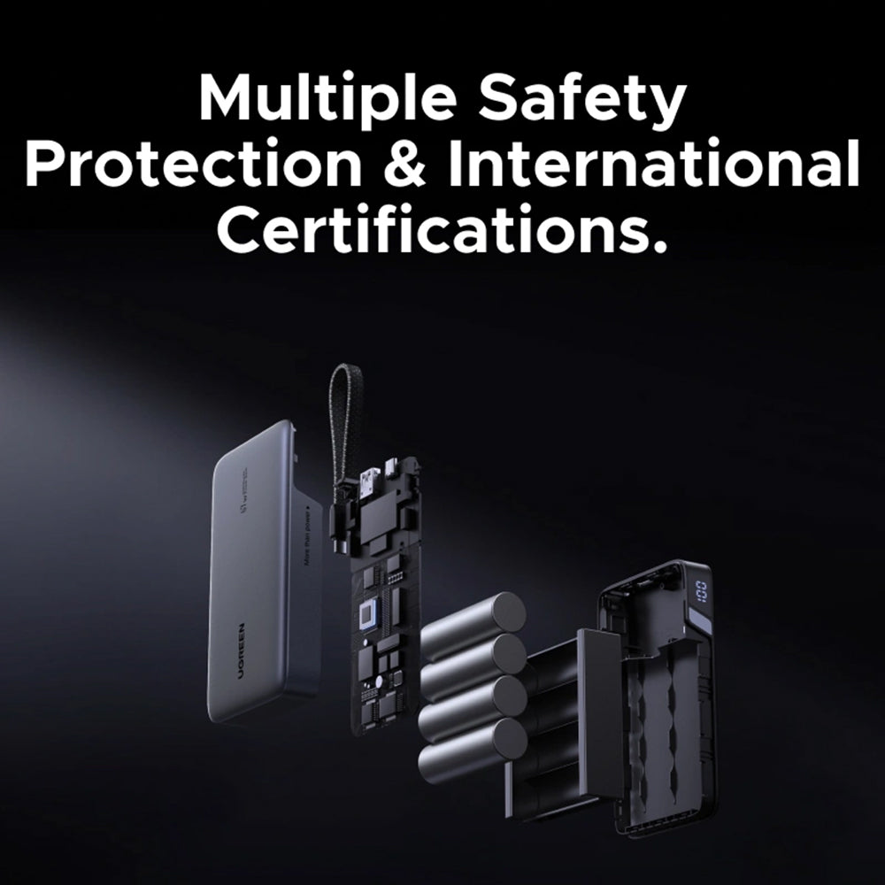 Externí baterie UGREEN PB550, 20000mAh, 67W, QC + PD, 1 x USB-A - 2 x USB-C, šedá