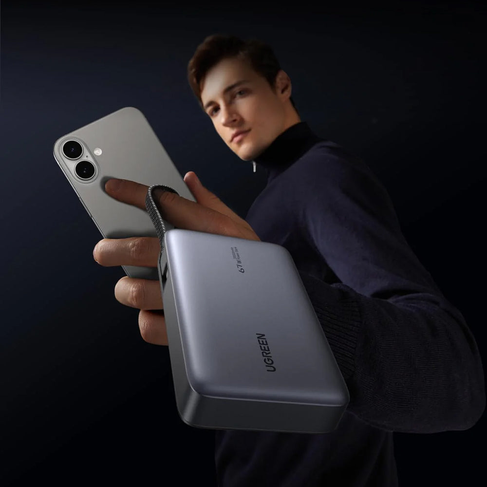 Externí baterie UGREEN PB550, 20000mAh, 67W, QC + PD, 1 x USB-A - 2 x USB-C, šedá