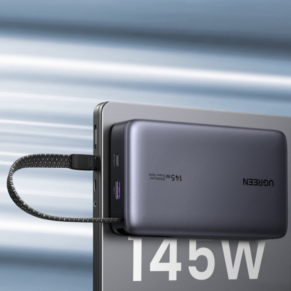 Externí baterie UGREEN PB551 (55992), 20000mAh, 145W, QC + PD, 1 x USB-A - 2 x USB-C, šedá