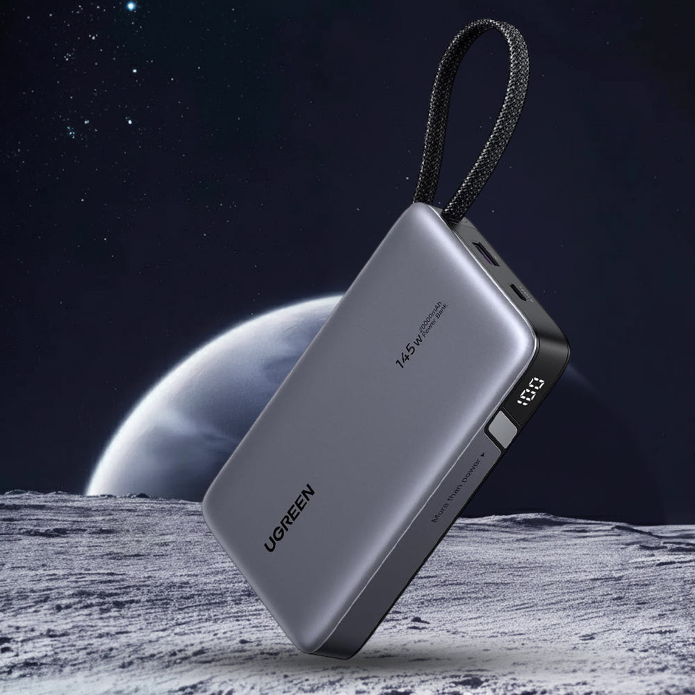Externí baterie UGREEN PB551 (55992), 20000mAh, 145W, QC + PD, 1 x USB-A - 2 x USB-C, šedá