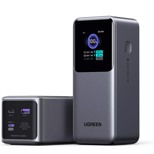 Externí baterie UGREEN PB721, 20000mAh, 130W, QC + PD, 1 x USB-A - 2 x USB-C, šedá