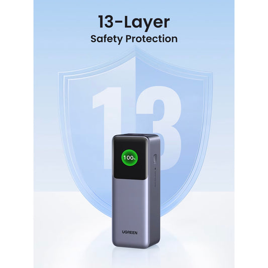 Externí baterie UGREEN PB722, 25000mAh, 200W, QC + PD, 1 x USB-A - 2 x USB-C, šedá