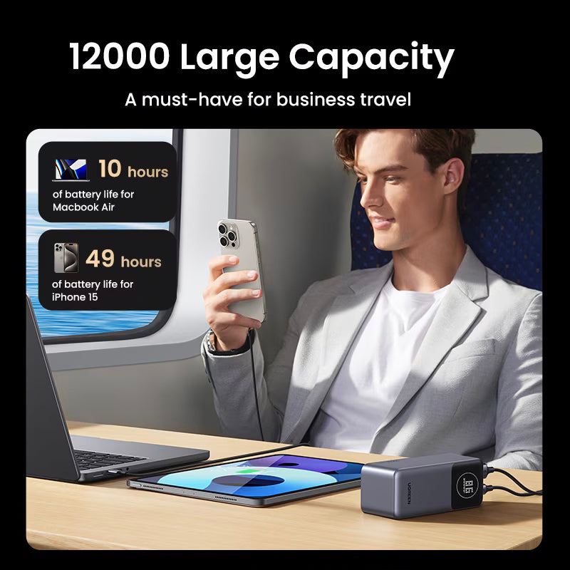 UGREEN PB724 External Battery, 12000mAh, 100W, QC + PD, 1 x USB-A - 1 x USB-C, Gray