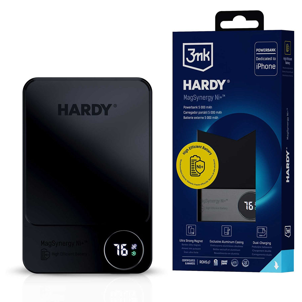 Wireless External Battery 3MK MagSynergy Ni+, 5000mAh, 22.5W, PD + FQI, 1 x QI - 1 x USB-C, Black