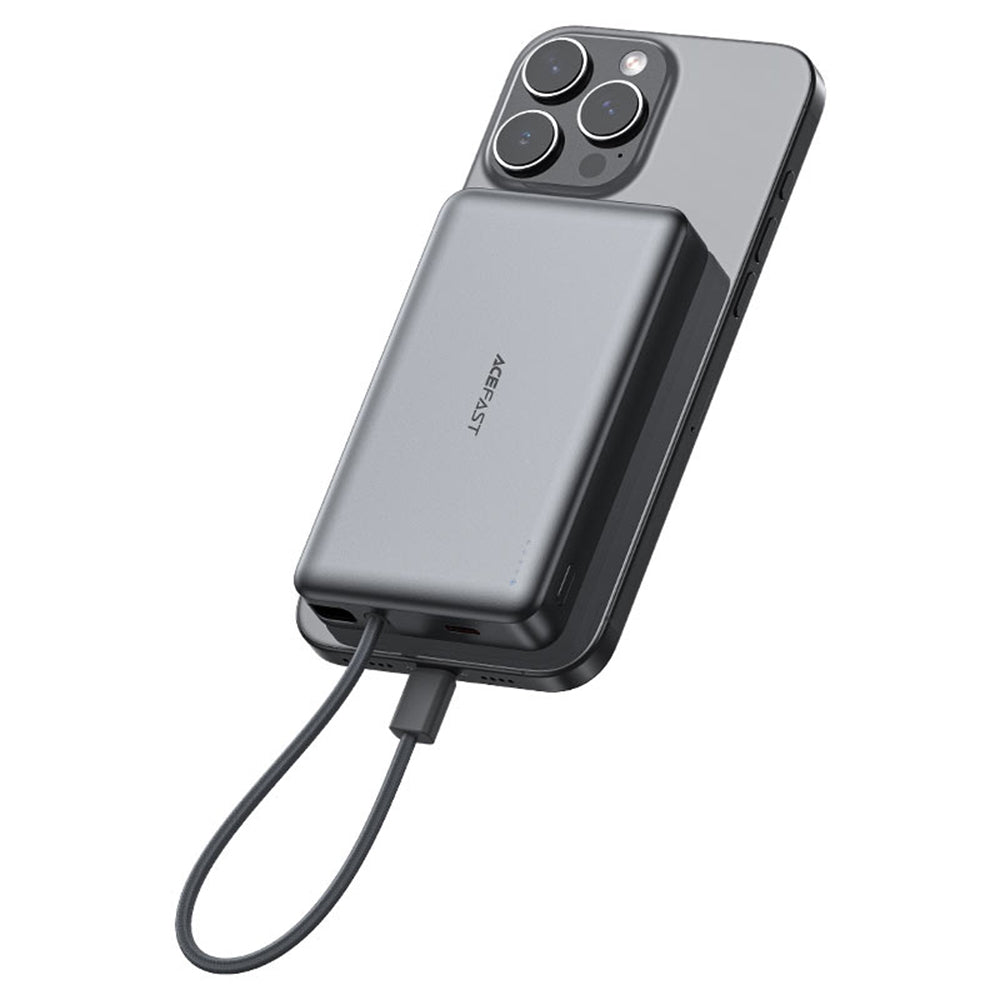 Bezdrátová externí baterie Acefast M18, 10000mAh, 22.5W, PD + FQI, 1 x QI - 2 x USB-C, černá.