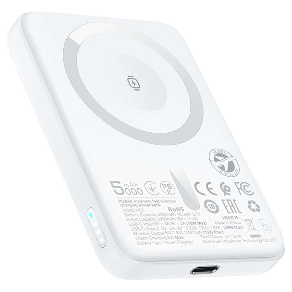 Bezdrátová externí baterie Acefast M25, 5000mAh, 20W, PD + FQI, 1 x QI - 1 x USB-C, Bílá